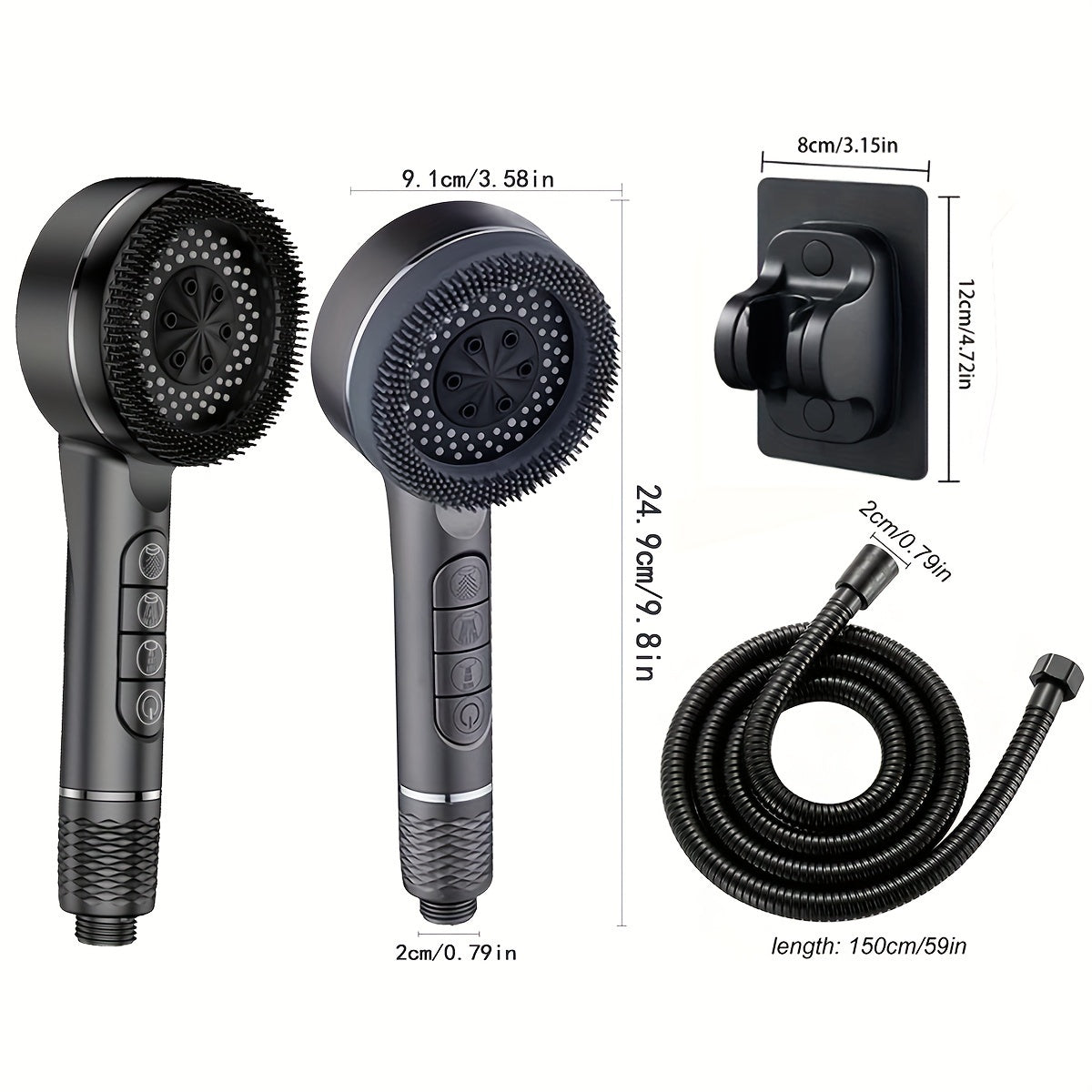 High-Pressure Handheld Shower Head with 5 Modes Stainless Steel Hose Adjustable Bracket
