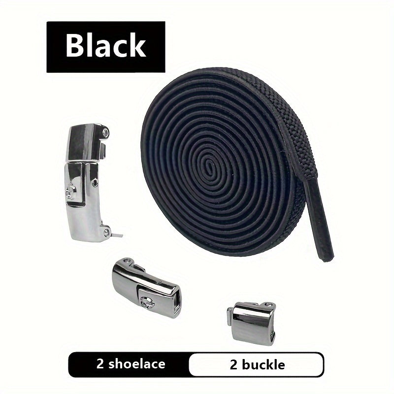 Unisex Elastic No-Tie Shoelaces Lazy Metal Lock Laces for Sports and Casual