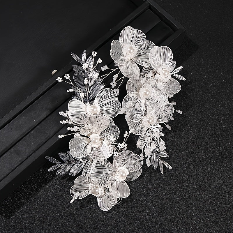 Wedding Hair Accessory for Women Faux Pearl Flower Headband Bridal Bridesmaid Party