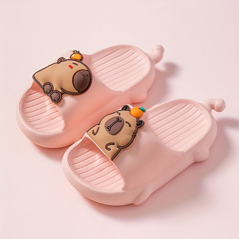 Kids Indoor Slippers Beige EVA Cartoon Capybara Non-Slip Lightweight Casual Shoes