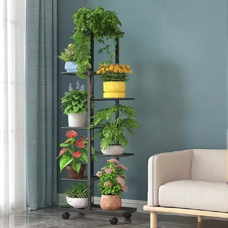 3-Tier Metal Plant Stand with Wheels White and Black Indoor Outdoor Flower Rack