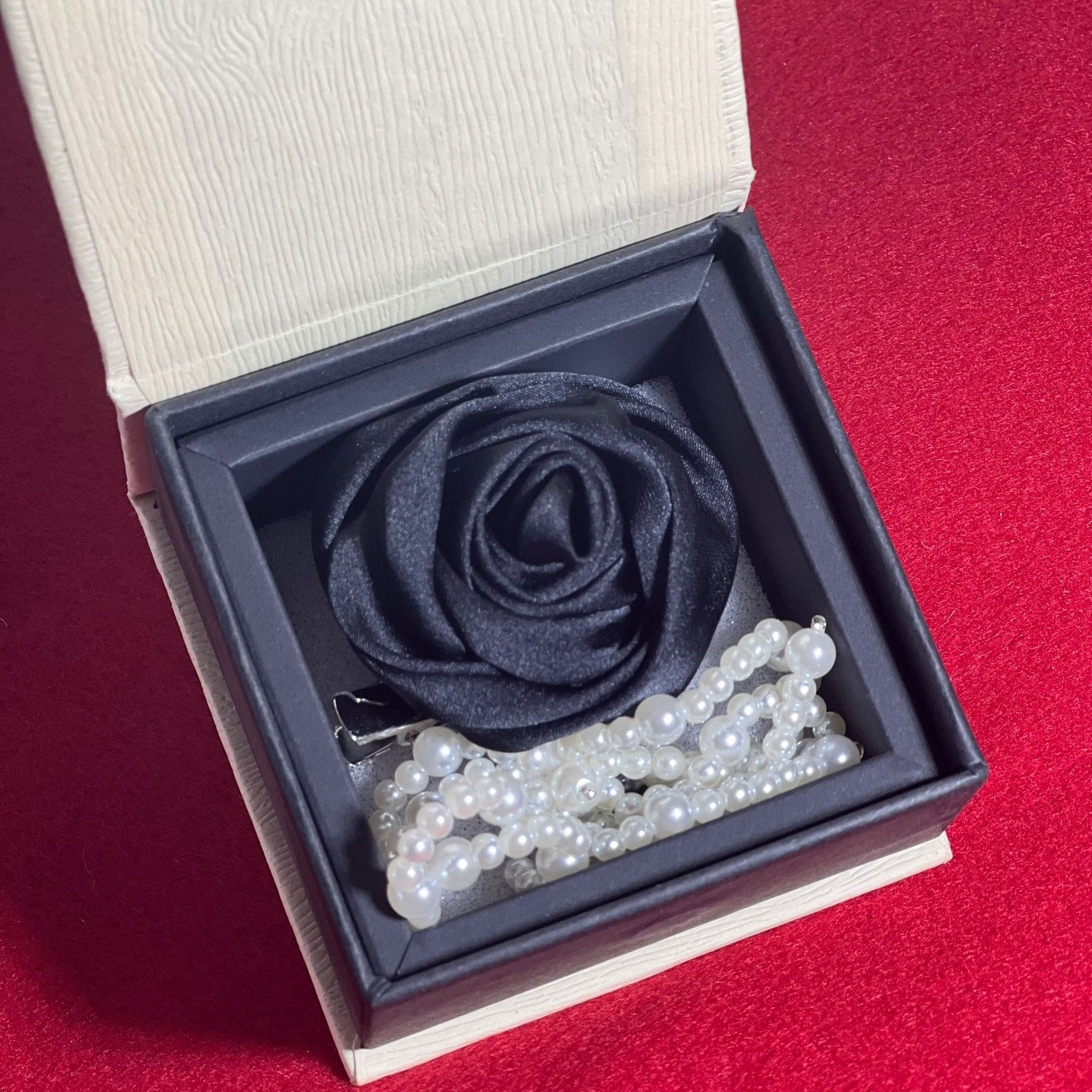 Satin Fabric Rose Brooch and Pearl Bow Hairpin Set for Women