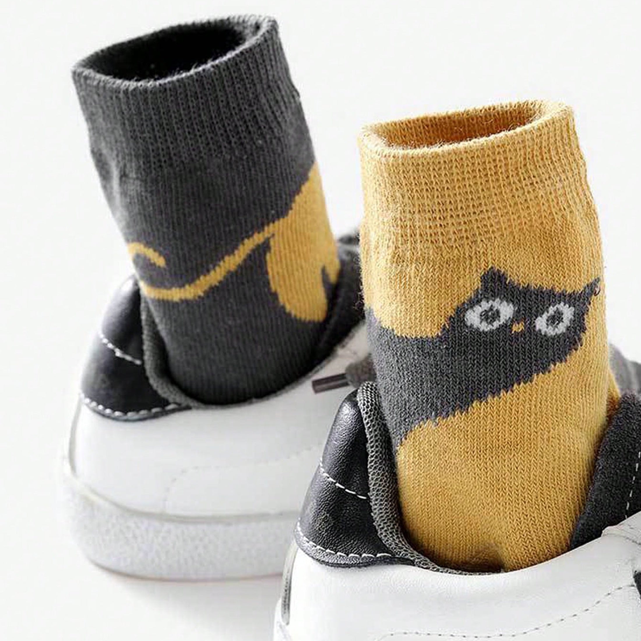 Bolalar uchun o'rta uzunlikdagi trikotaj paypoq, 5 ta paketda, multfilm mushuk naqshli, Polyester aralashmasi, barcha mavsum uchun