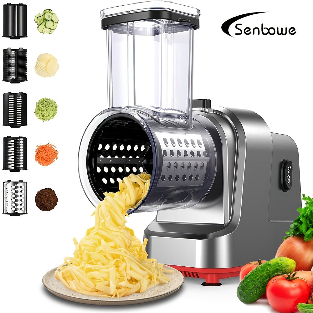 Rallador de queso eléctrico 5 en 1, con 5 cuchillas para rebanar y rallar, y máquina para ensaladas