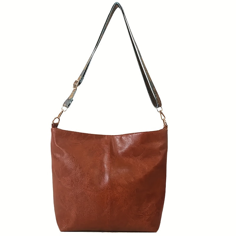 Ethnic Style Wide Band Vintage PU Shoulder Bag Large Capacity Tote for Commuter