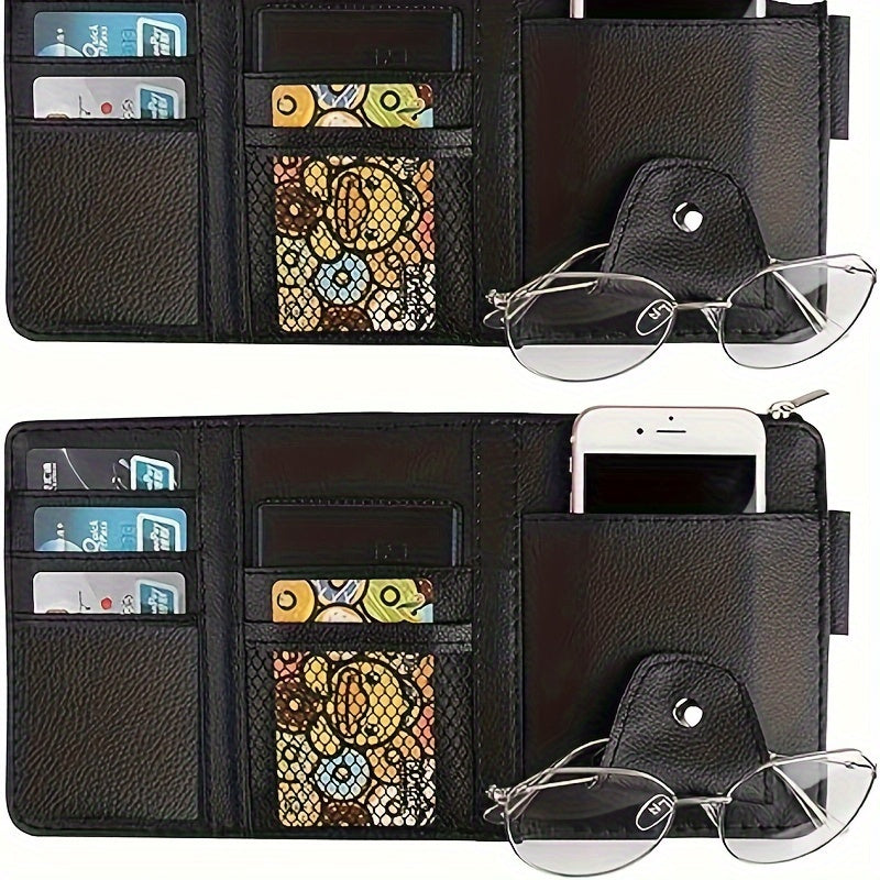 Car Glasses Holder Leather Sun Visor Card Pocket Organizer for Tickets