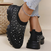 Women's Slip-On Sneakers with Rhinestone Embellishments Fabric Upper EVA Sole