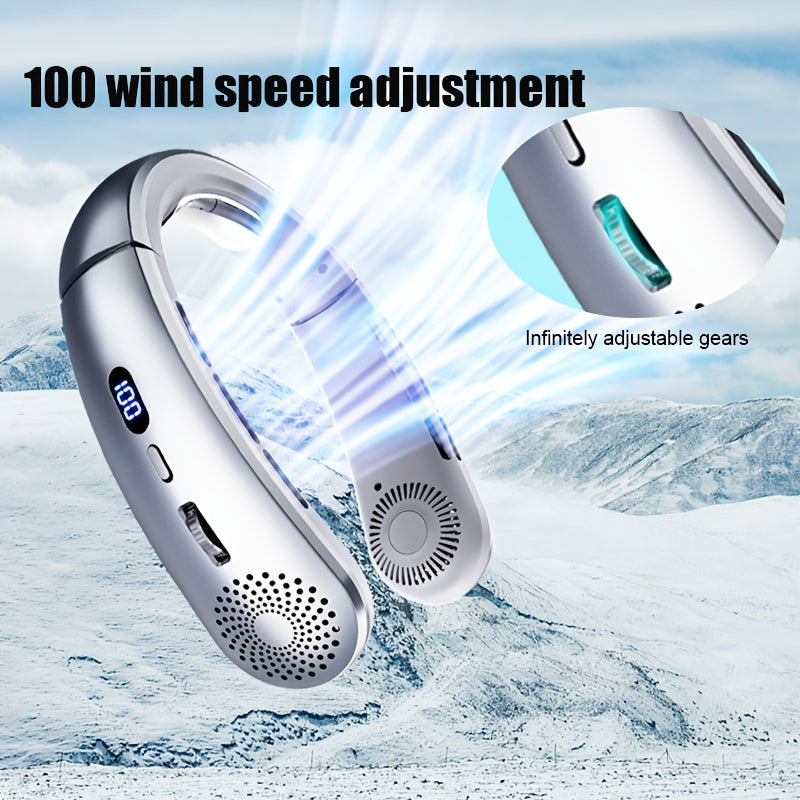 Portable Neck Fan with 100-Speed Adjustable, USB Rechargeable, Wearable Design