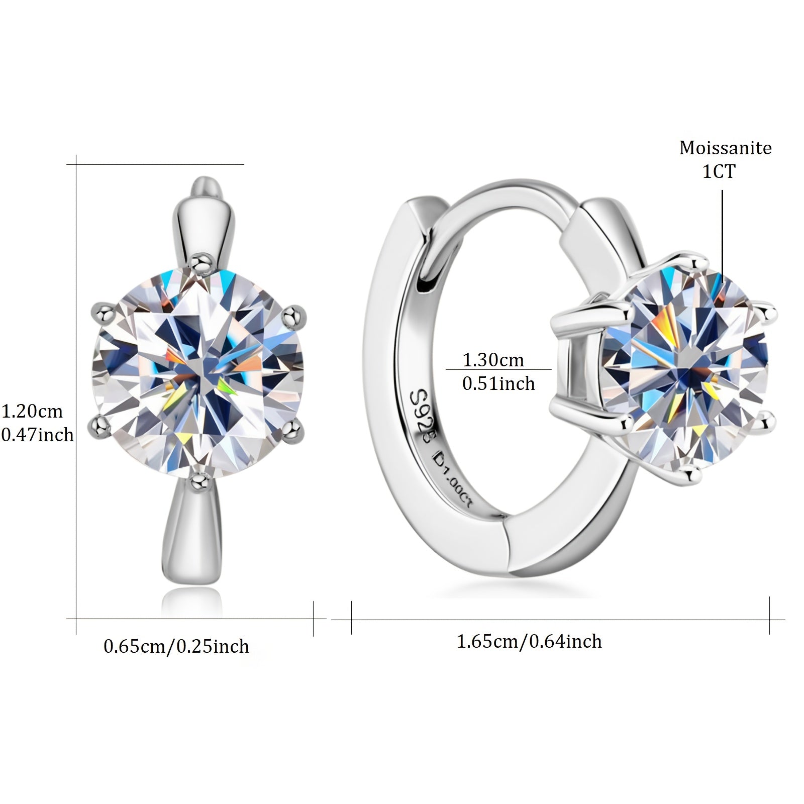 Sterling Silver Earrings with Mozambique Stones 6.5mm D Color Prong Set