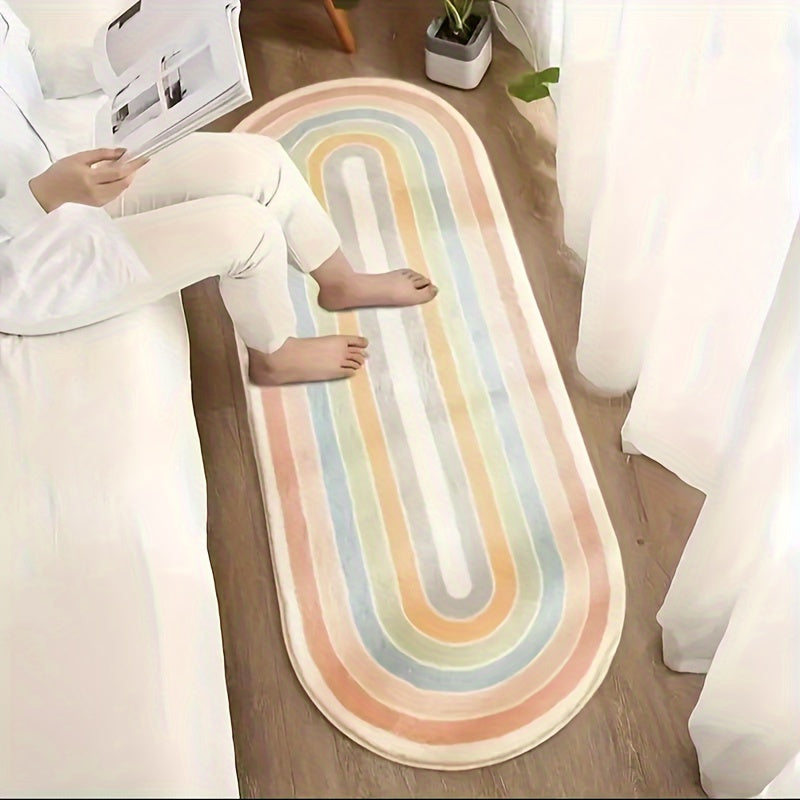 Alfombra de área con rayas arcoíris 119x40cm de felpa fácil de limpiar para dormitorio y sala de estar