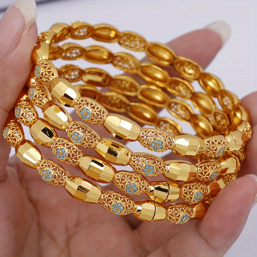 Vintage uslubidagi mis bilaguzuk, ko'k kubik zirkoniya aksentlari bilan, ayollar uchun moslashuvchan qopqoq, har kuni kiyish va sovg'a berish uchun mukammal - 1 dona