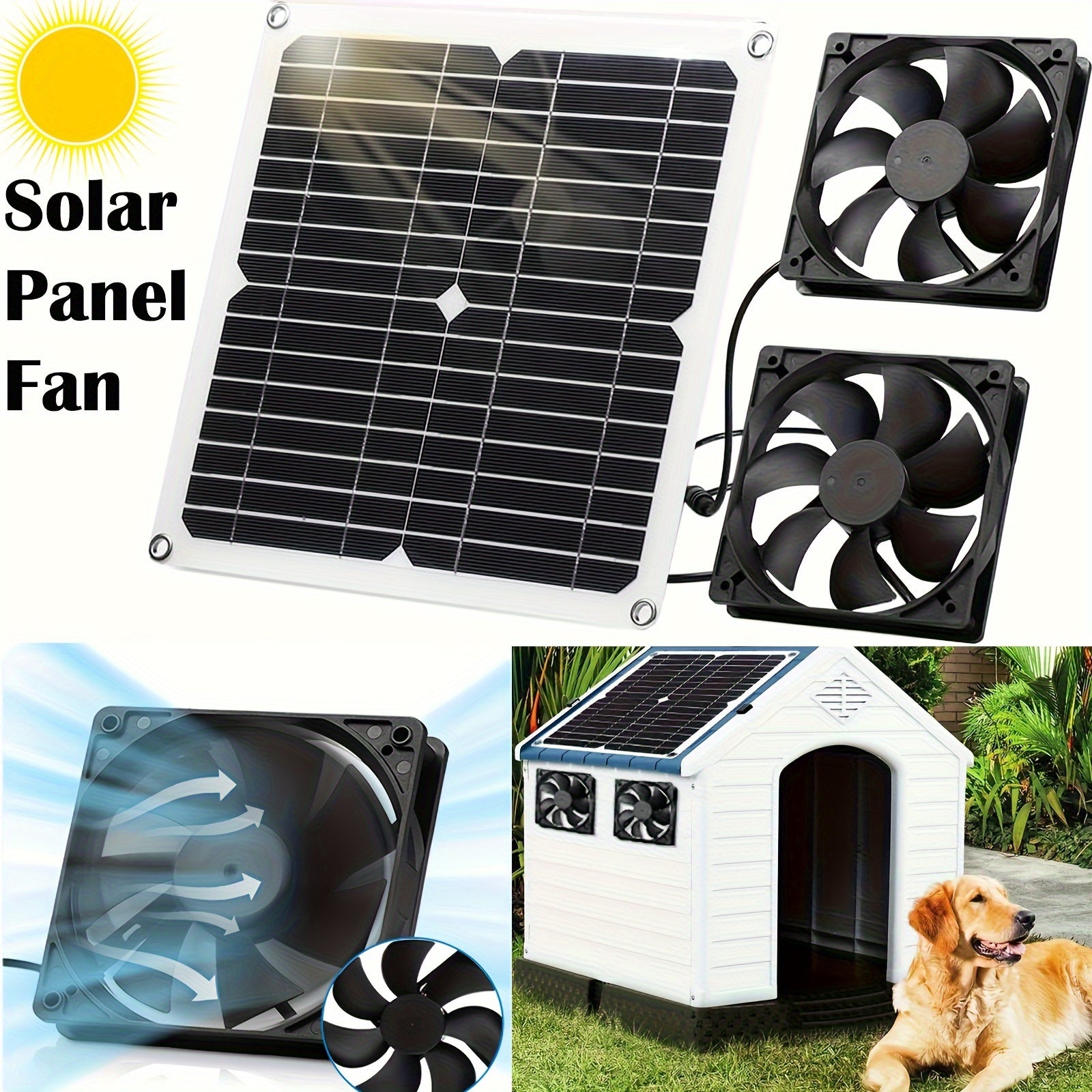 Solar Panel Fan Kit for Greenhouses and Outdoor Ventilation Weatherproof Rainproof