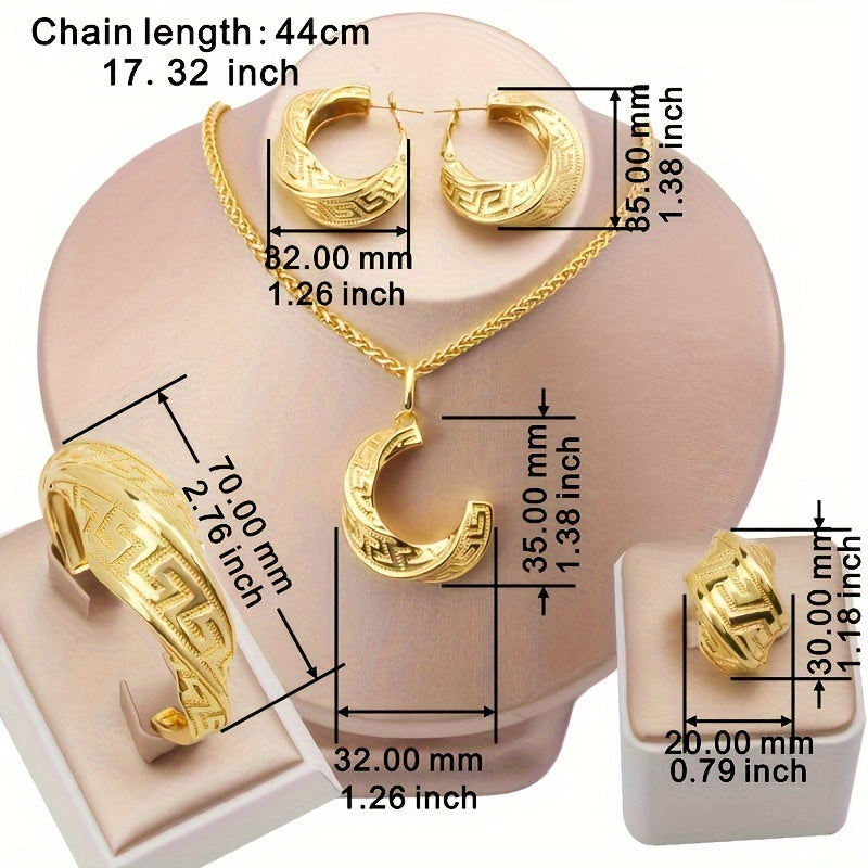 5-Piece Jewelry Set Gold Plated Copper Necklace Earrings Ring for Weddings and Parties