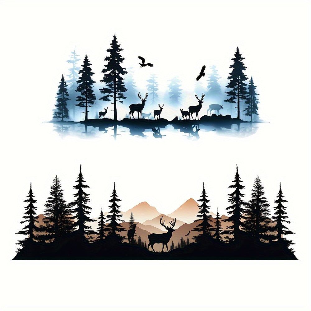 Wall Decal Pine Trees Deer Birds PVC Sticker for Home Office RV Car