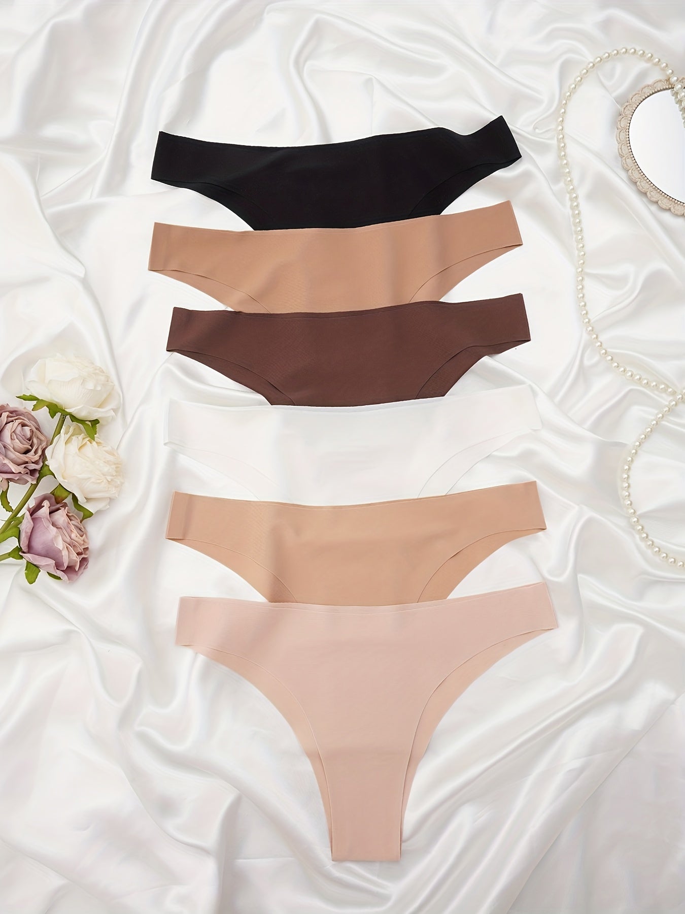 Women’s Seamless Solid Thongs 6 Pack Comfortable Lingerie Underwear