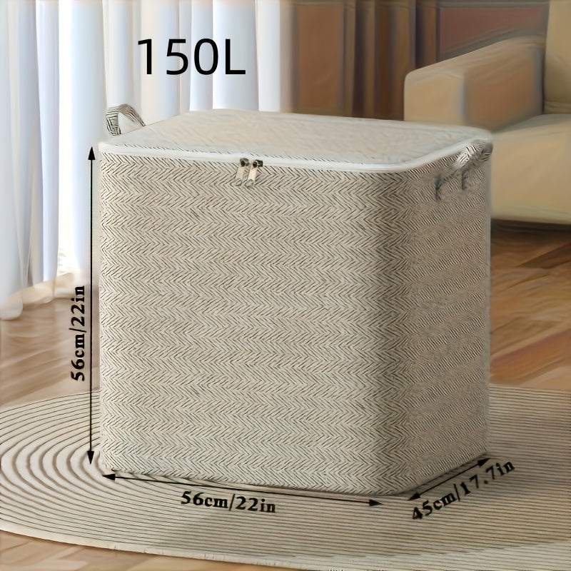 Large Storage Bag with Zipper Handles Non-Woven Material for Clothes Quilts Blankets in Bedroom Car Trunk