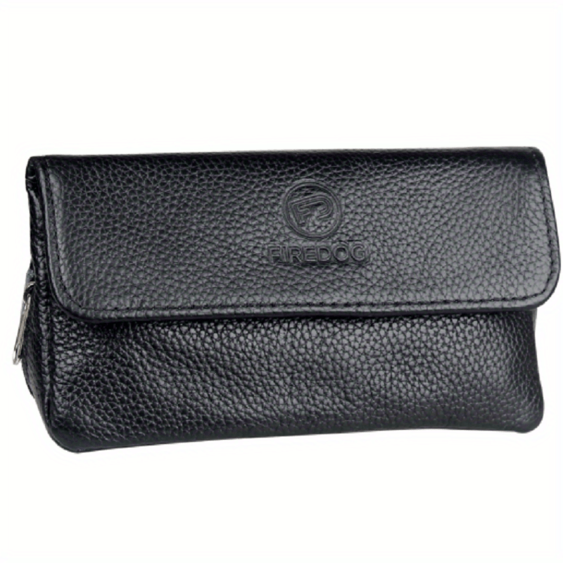 Leather Pipe Pouch Case with Zipper Organizer for 2 Tobacco Pipes