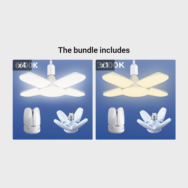 Small LED Folding Lamp with Four-Leaf Design 28W Bright Indoor Garage Lighting Adjustable Color Temperature