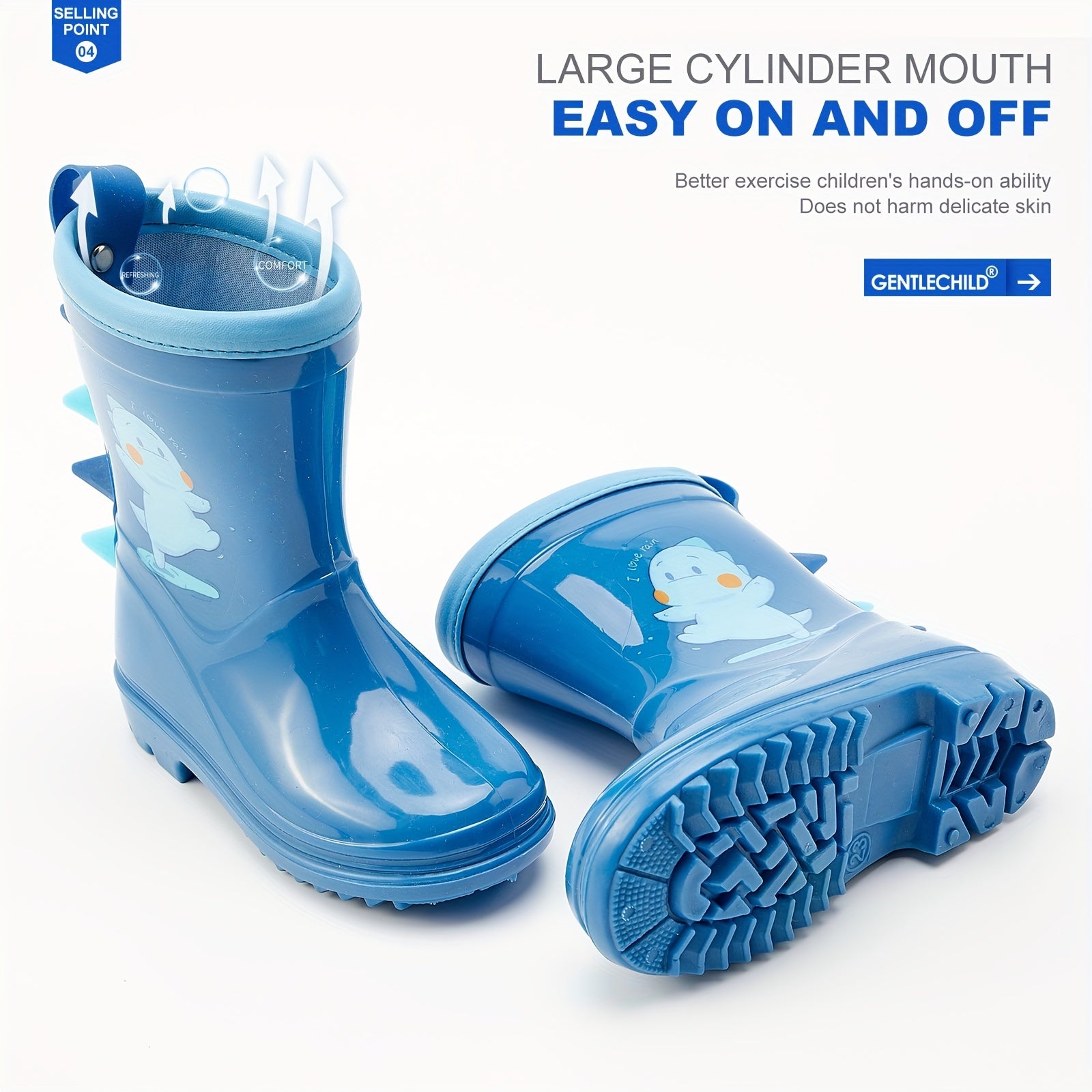 Детские водонепроницаемые дождевые сапоги с динозаврами для мальчиков и девочек в возрасте от 1 до 8 лет, нескользящие короткие сапоги