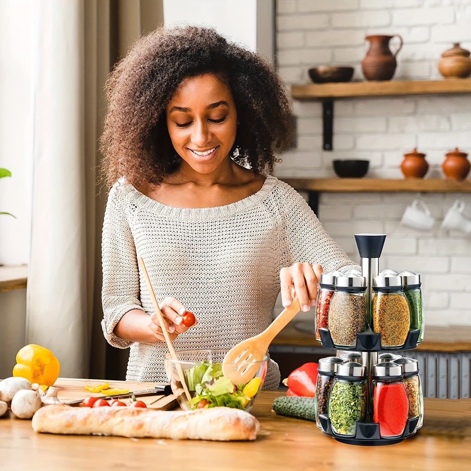 Juego de estantes giratorios para especias con 6 o 12 frascos y estante de rotación de 360° para armario o encimera