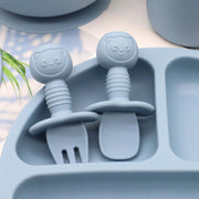 Set of 8 Food Grade Silicone Baby Tableware Including Bib Plate Bowl Cup Spoon Fork Gift