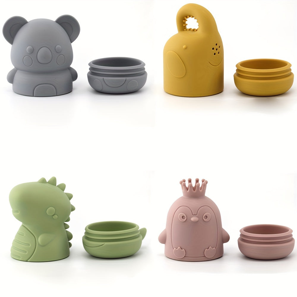 Набор из 4 силиконовых игрушек для ванны для детей - изготовлены из материалов пищевого качества, без BPA и ПВХ, безопасны для посудомоечной машины - увлекательные игрушки-распылители для воображаемой игры