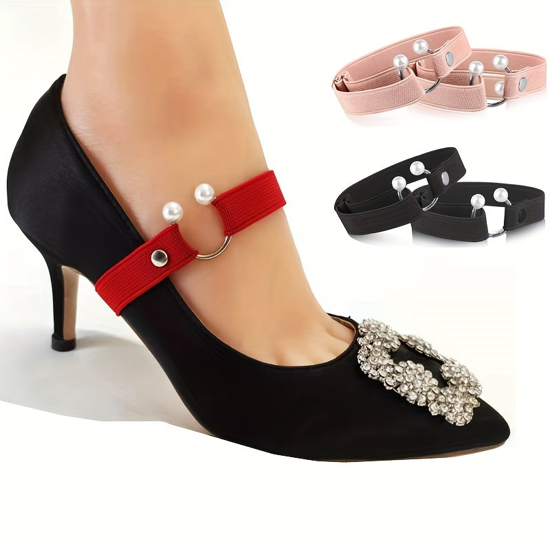 Women's Adjustable High Heel Shoe Straps with Pearls and Rhinestones in Red Black Pink