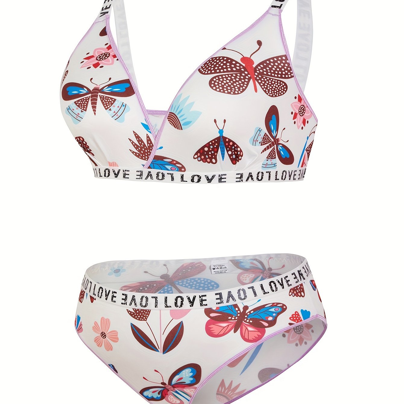 Plus Size Sexy Lingerie Set Butterfly Print Wirefree Bra and Panty