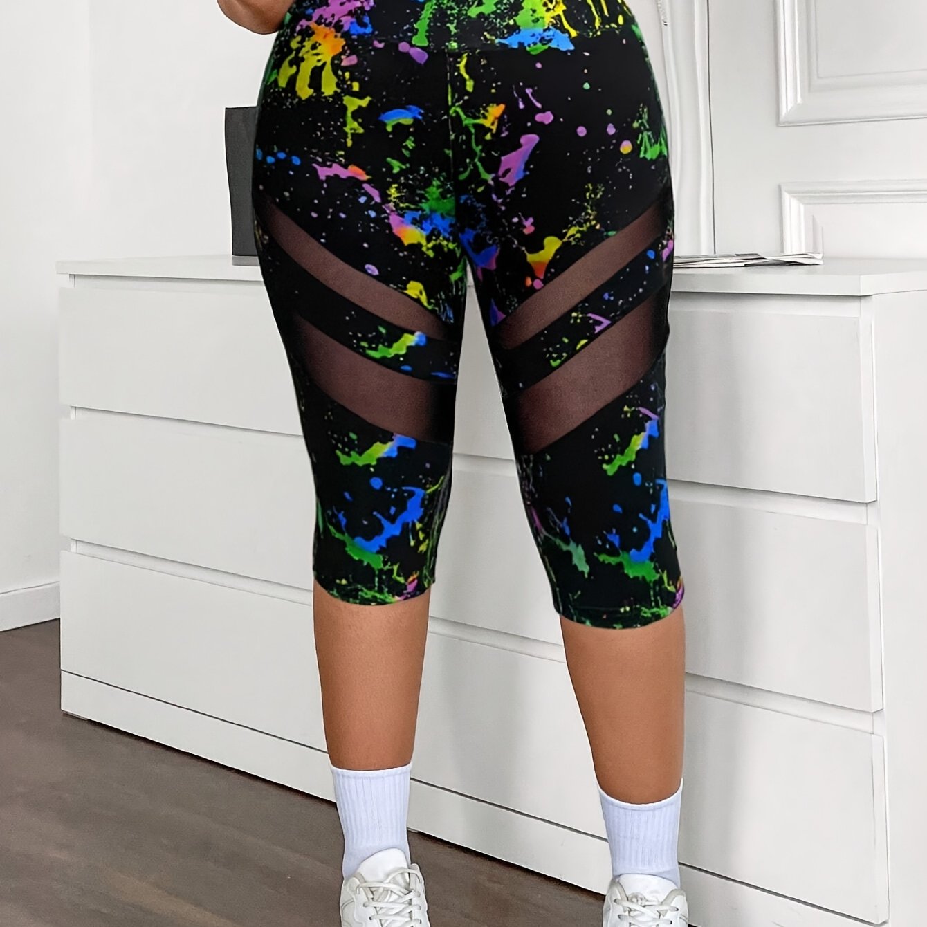 Shorts de talla grande con estampado tie-dye y cintura alta con malla, verano casual y elástico