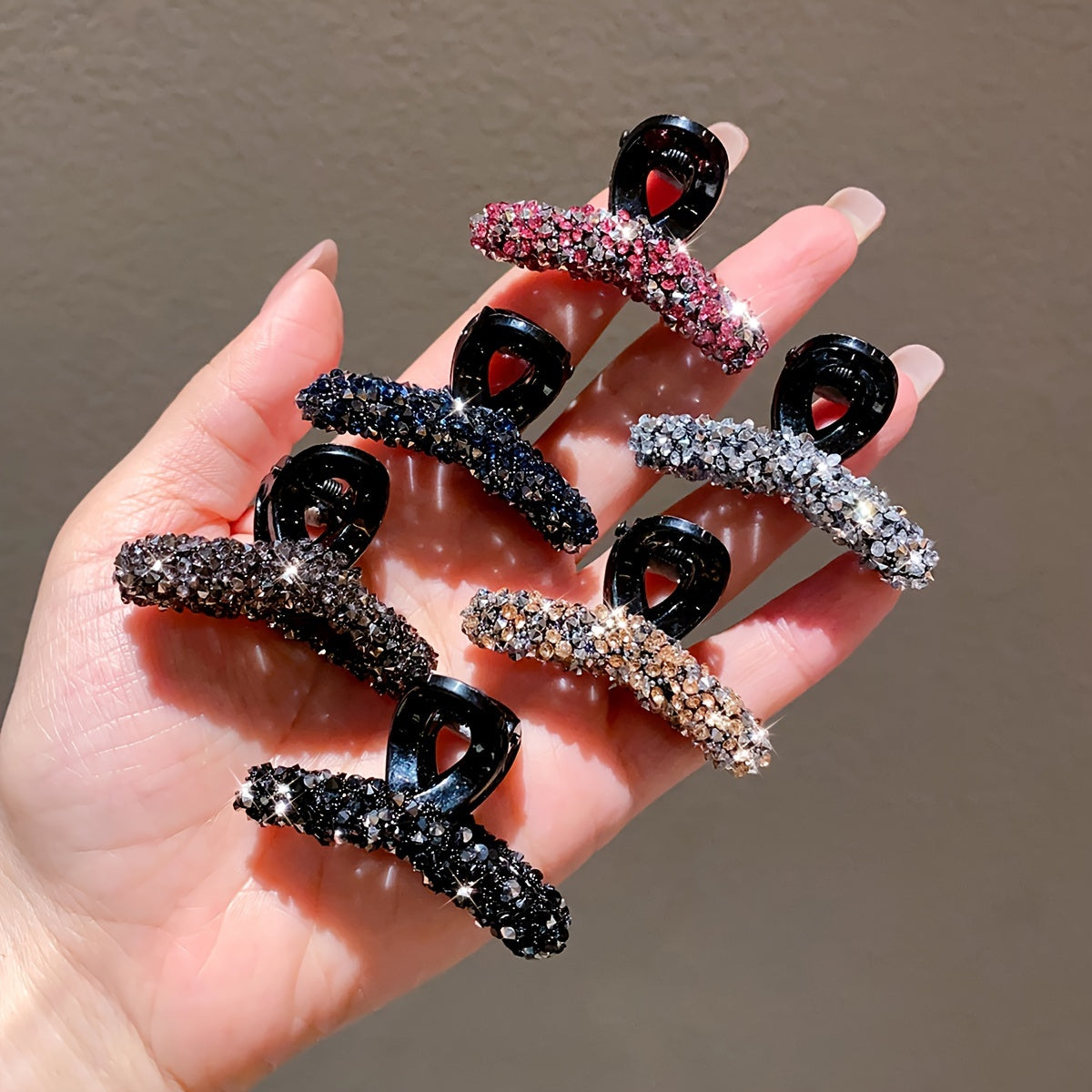 Small Glitter Rectangular Hair Claw Clips for Half-Up Hairstyles in Assorted Colors