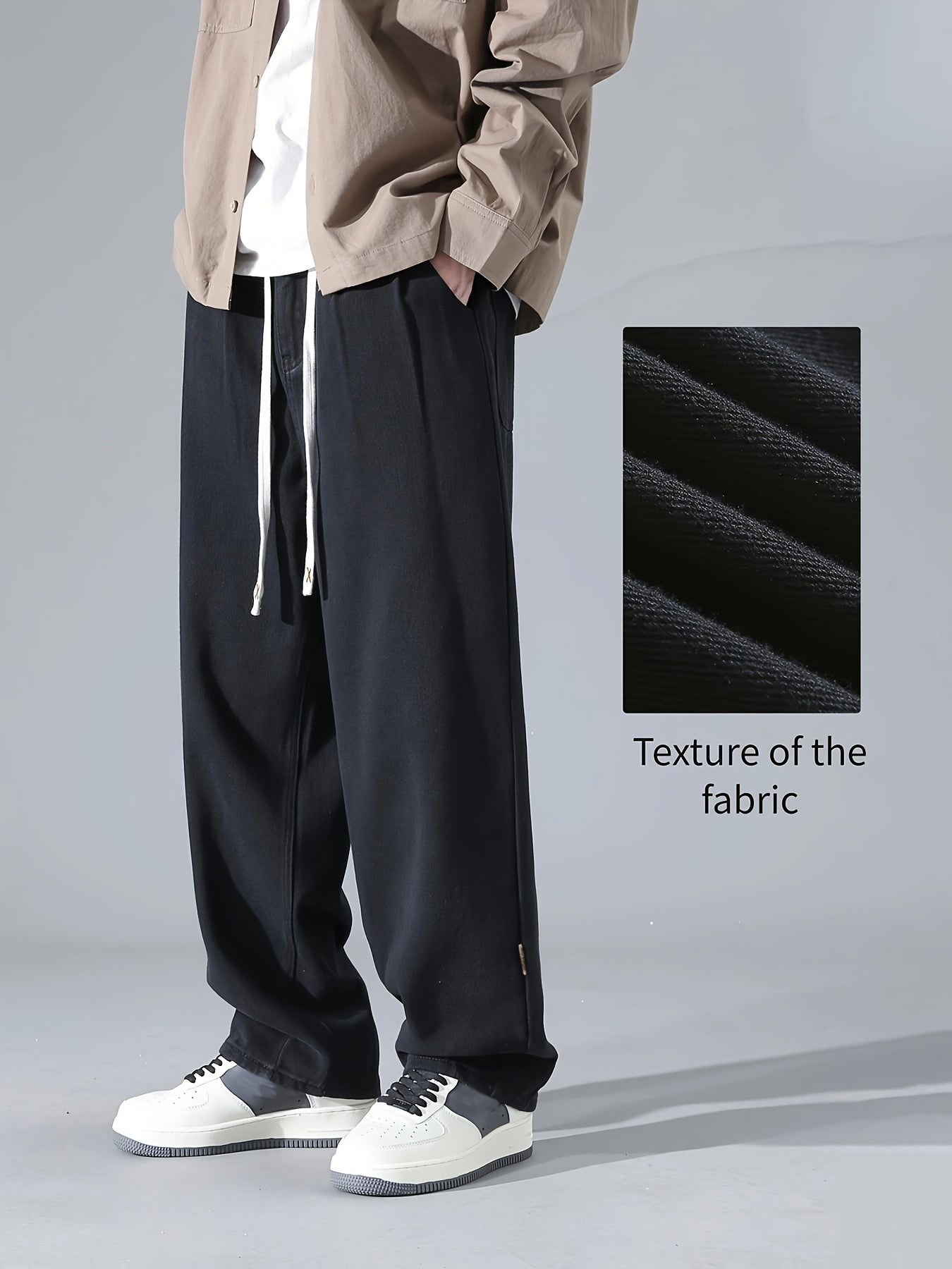 Men's Cotton Cargo Pants Wide Leg Drawstring Casual Spring Fall Winter