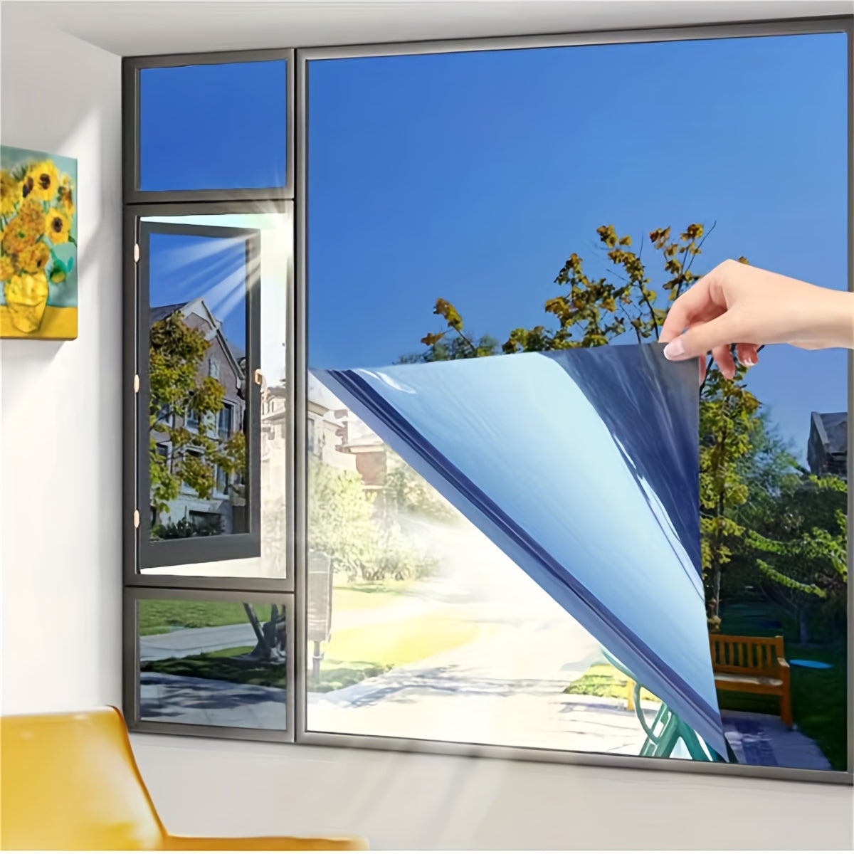 Синяя пленка для окон с защитой от посторонних глаз - электростатическая, наклейка на стекло ПВХ без клея для домашнего декора, полупрозрачная непрозрачная антишпионская пленка, 1 шт.