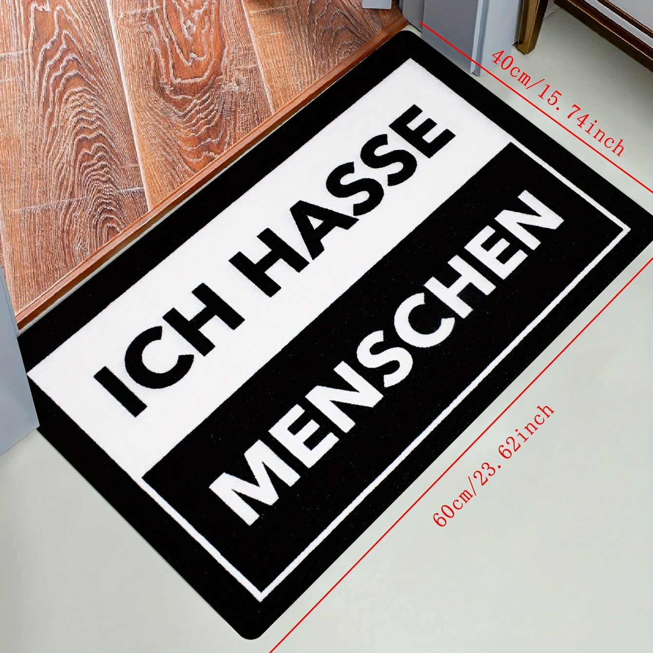 Anti-Stain Polyester Doormat with "ICH HASSE MENSCHEN" Design, Machine Washable, Indoor Entrance Rug