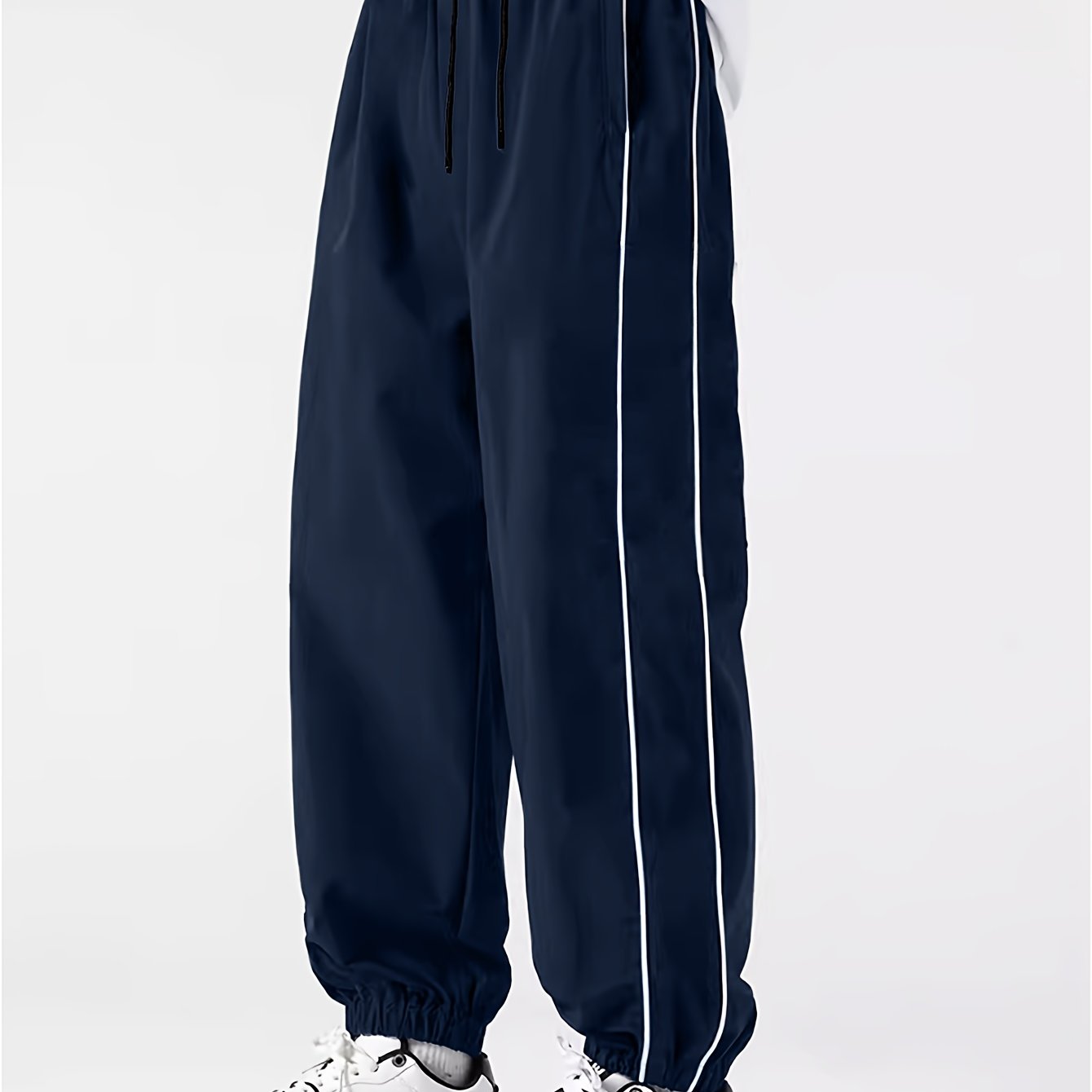 Men's Polyester Jogger Pants with Color-Blocking Stripes Casual Spring Fall Drawstring Waist