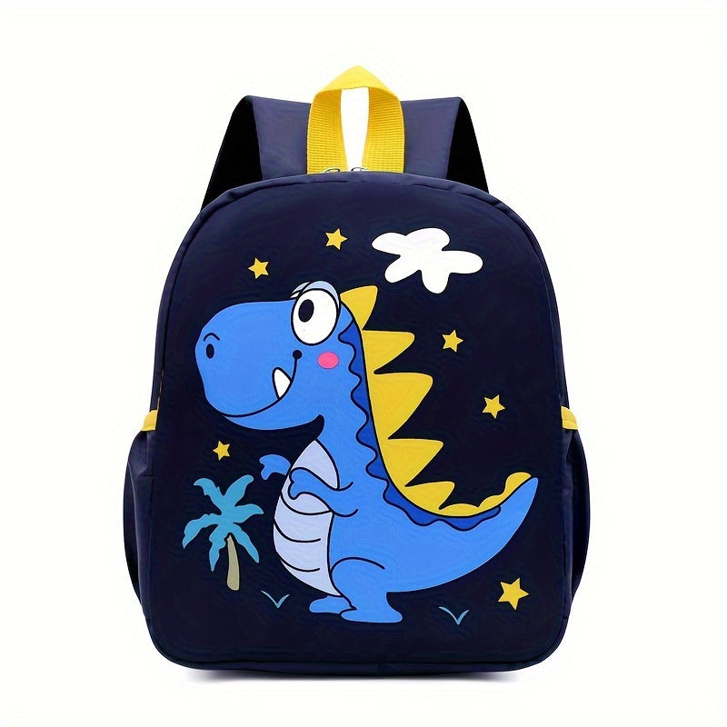 Mochila infantil de dinosaurio, a prueba de agua, de nylon, con correas ajustables, lavable a máquina, con detalles en azul y amarillo