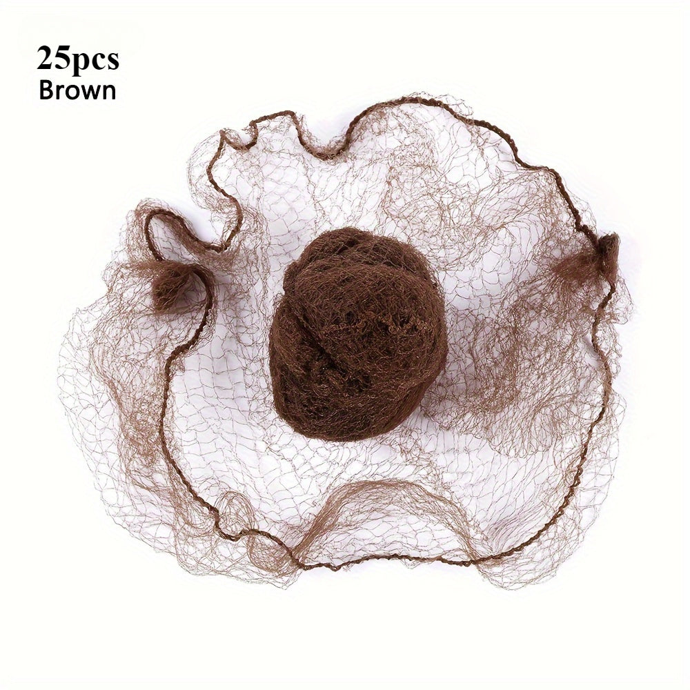 25-Pack Disposable Nylon Hairnets for Dance and Performance with Elastic Edge Mesh