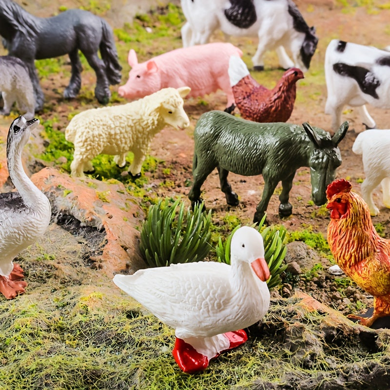 12-Piece Farm Animal Figures Set for Children Aged 3-6 PVC Miniature Play Animals Chickens Ducks Geese Horses Cows Educational Toy
