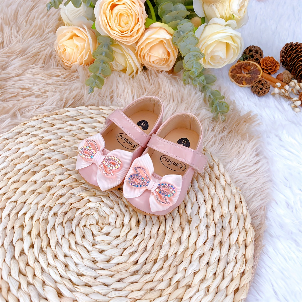 Baby Girls Mary Jane Shoes with Bowknot Non-Slip Flat Soles for Indoor Outdoor Spring Autumn