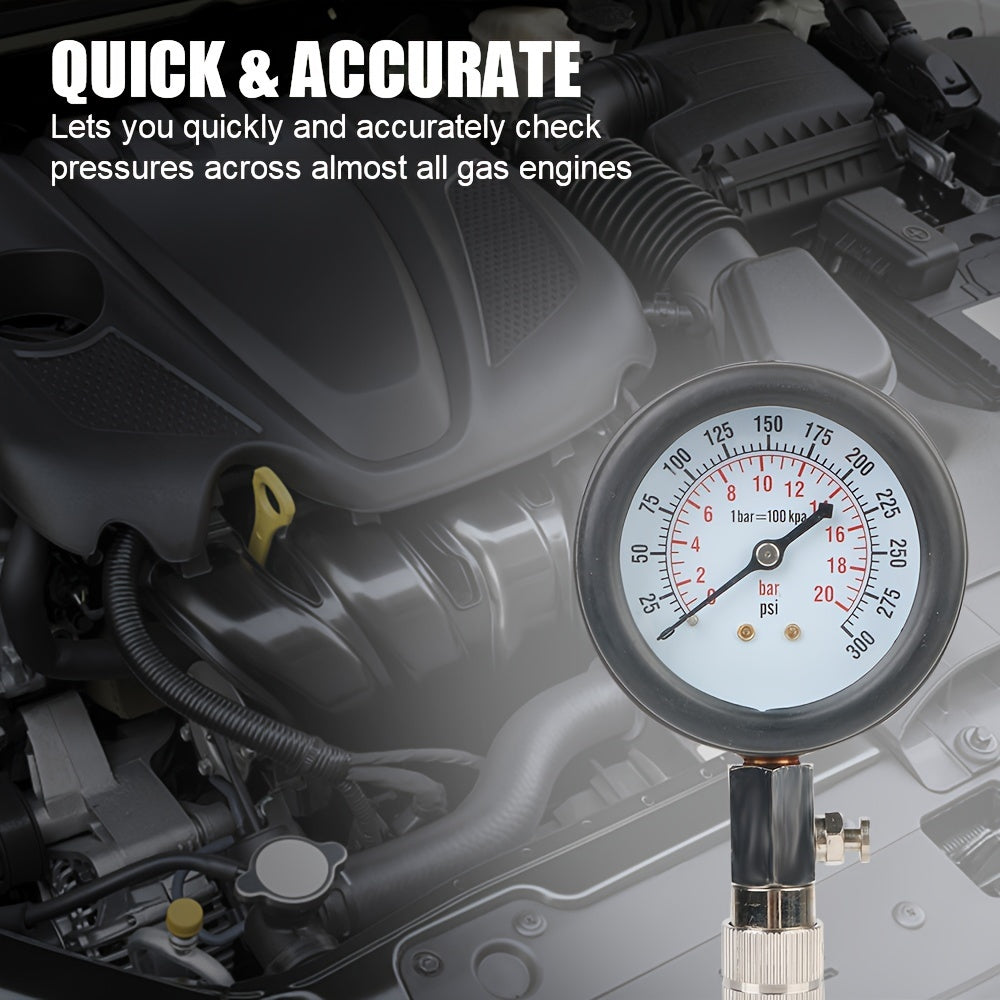 Automotive Compression Tester Kit with Pressure Gauge and Multiple Adapters