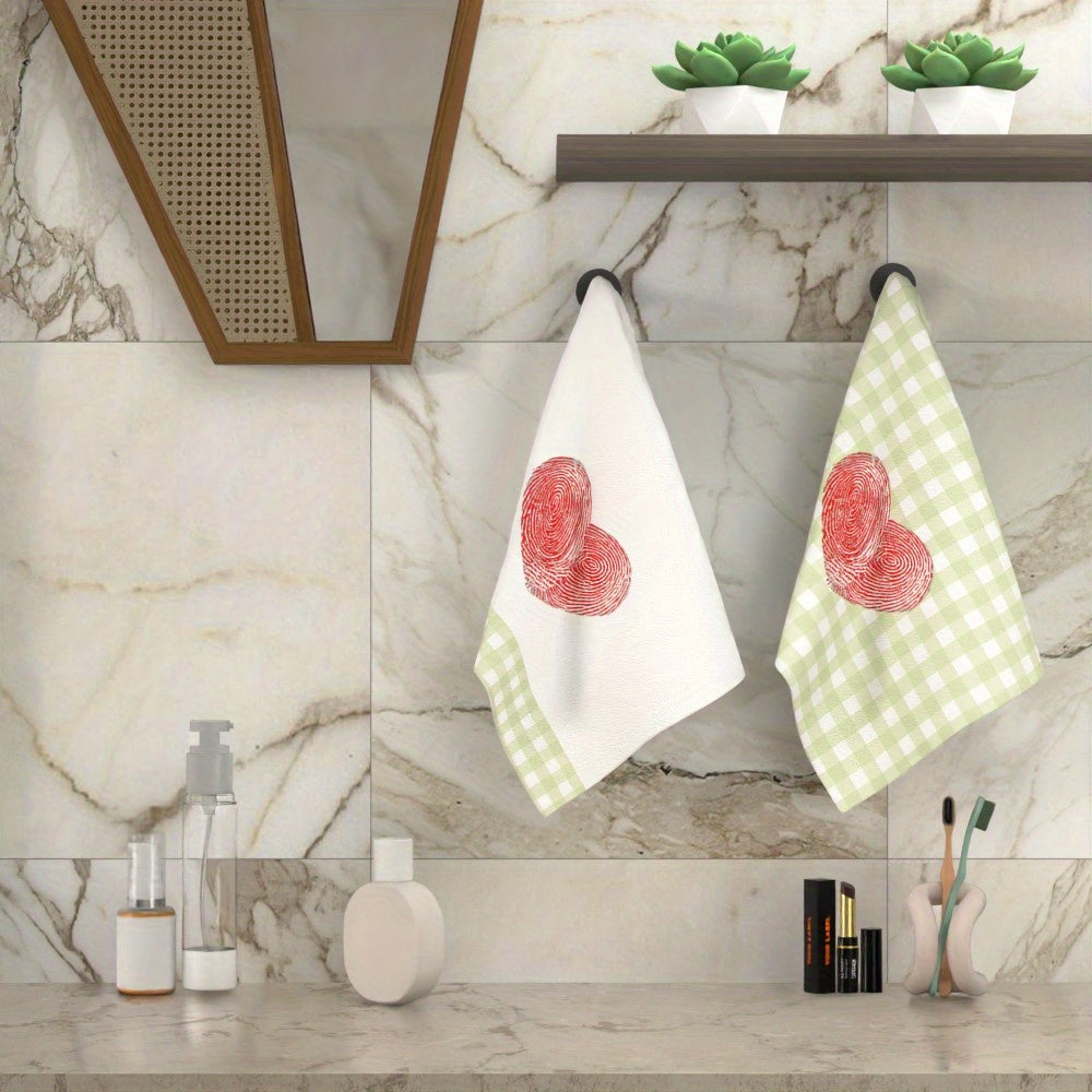 Valentine's Day Heart Print Tea Towels 2-Pack, 45.72x66.04 cm, Soft Polyester