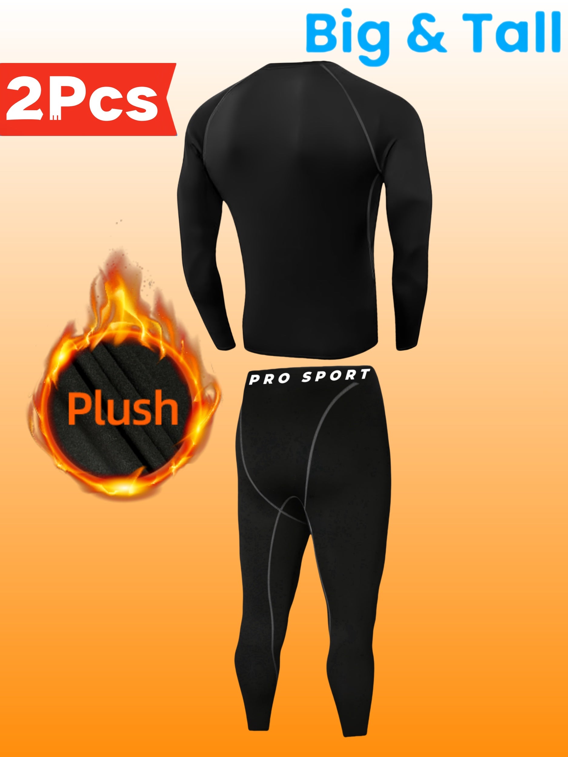 Plus Size Men's Thermal Underwear Set Fleece Compression Shirt Breathable Leggings Fall Winter