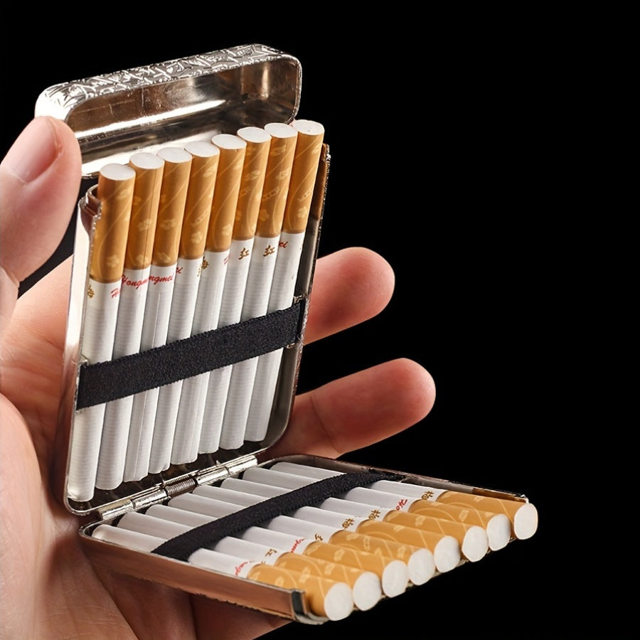 Metal Retro Cigarette Case 16-Pack Engraved Portable Slim Vintage Smoking Tool