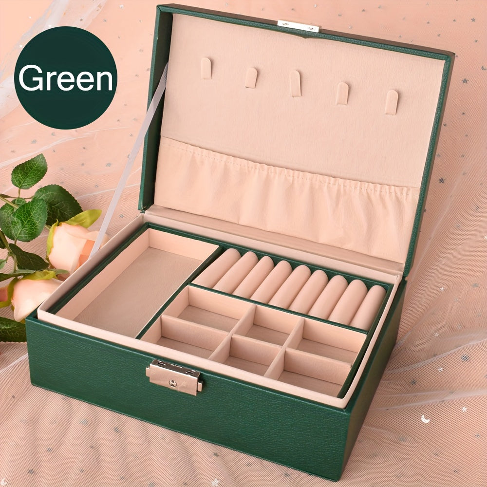 Double Layer Jewelry Box Leather Storage for Rings Earrings Necklaces