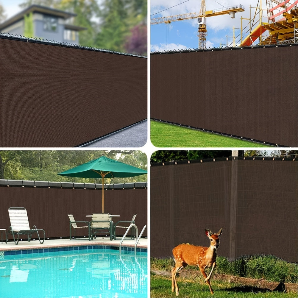 Encrypted Coffee Color Privacy Fence Net with Punched Holes and Reinforced Edges for Balcony and Outdoor Privacy