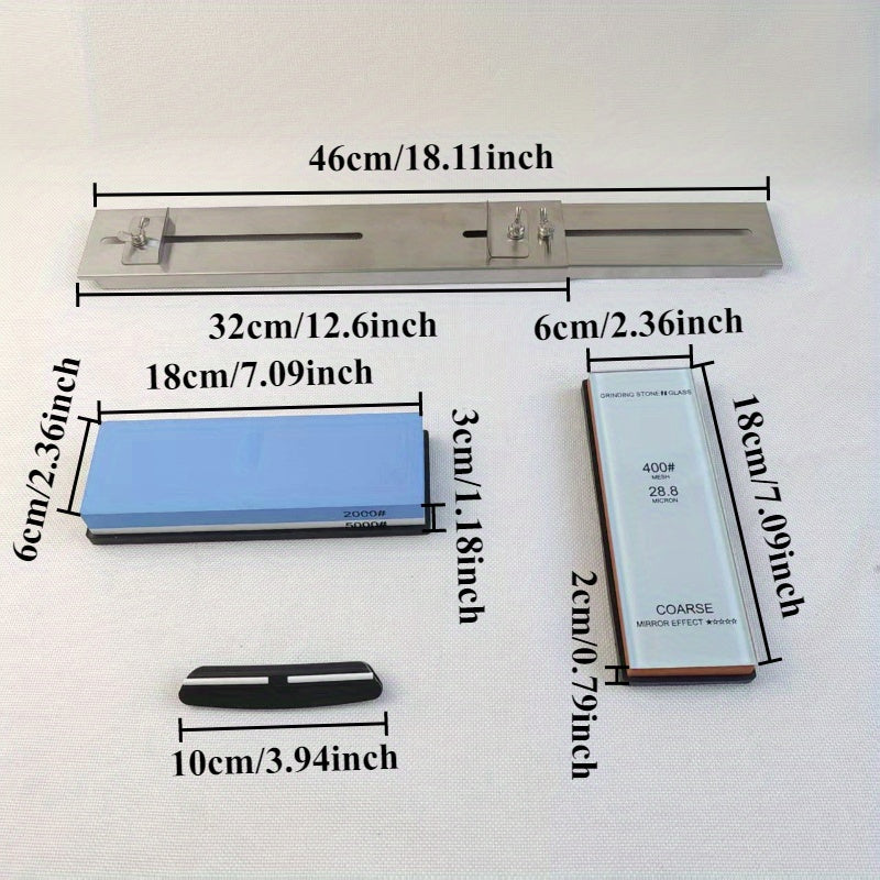 Stainless steel sink-mounted sharpening rack with adjustable bracket and glass oilstone