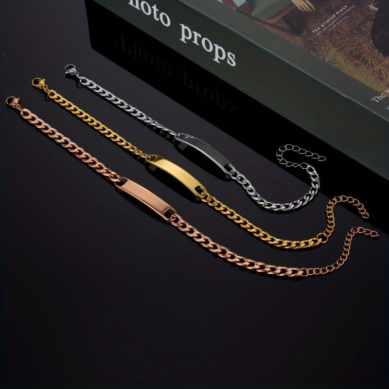 Stainless Steel Men's Bracelet 12mm Cuban Chain Retro Style Smooth Curved