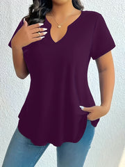 Plus Size Women's Teal Blouse Stretchy Stand-Up Collar Office Top