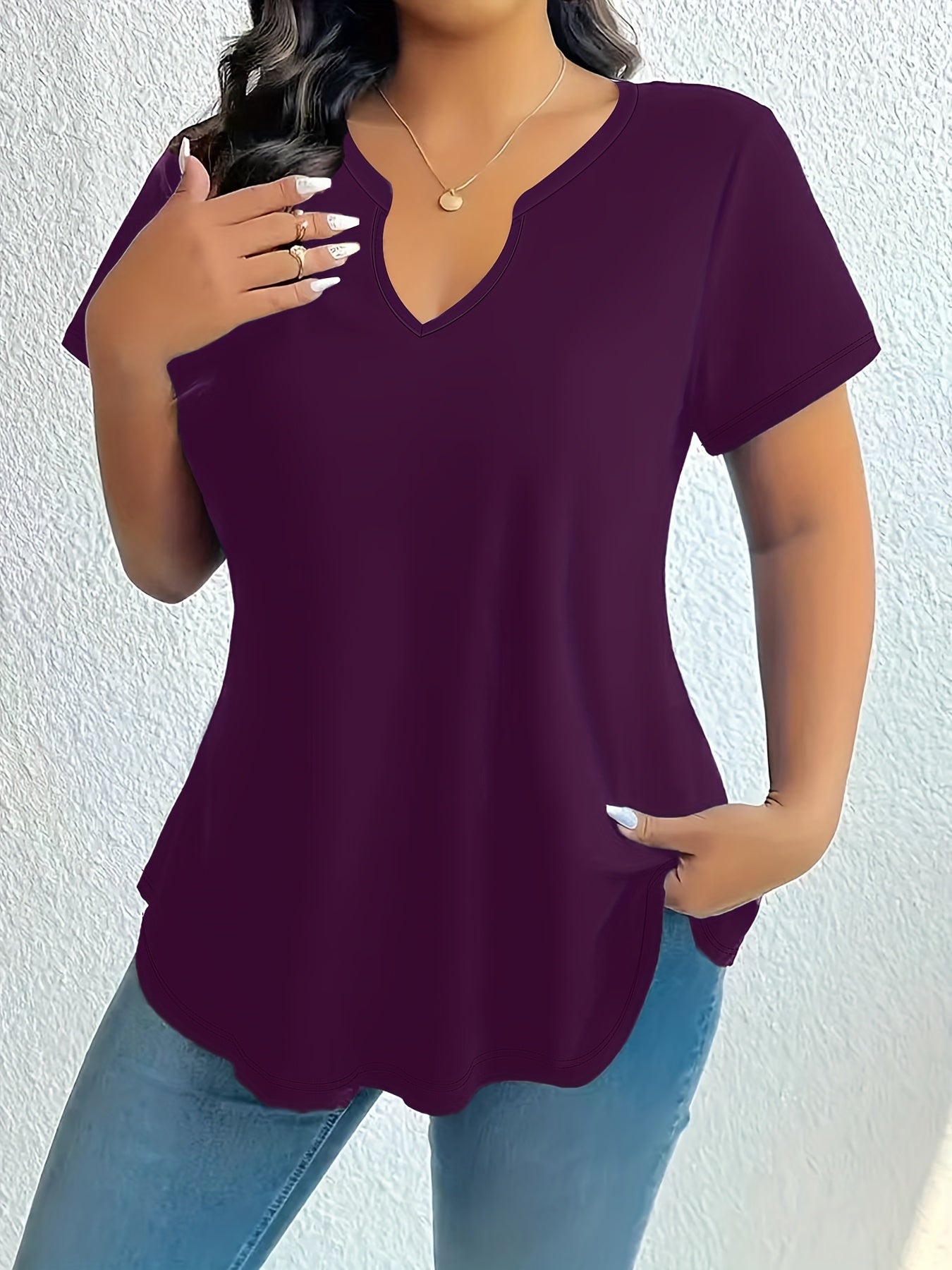 Plus Size Women's Teal Blouse Stretchy Stand-Up Collar Office Top