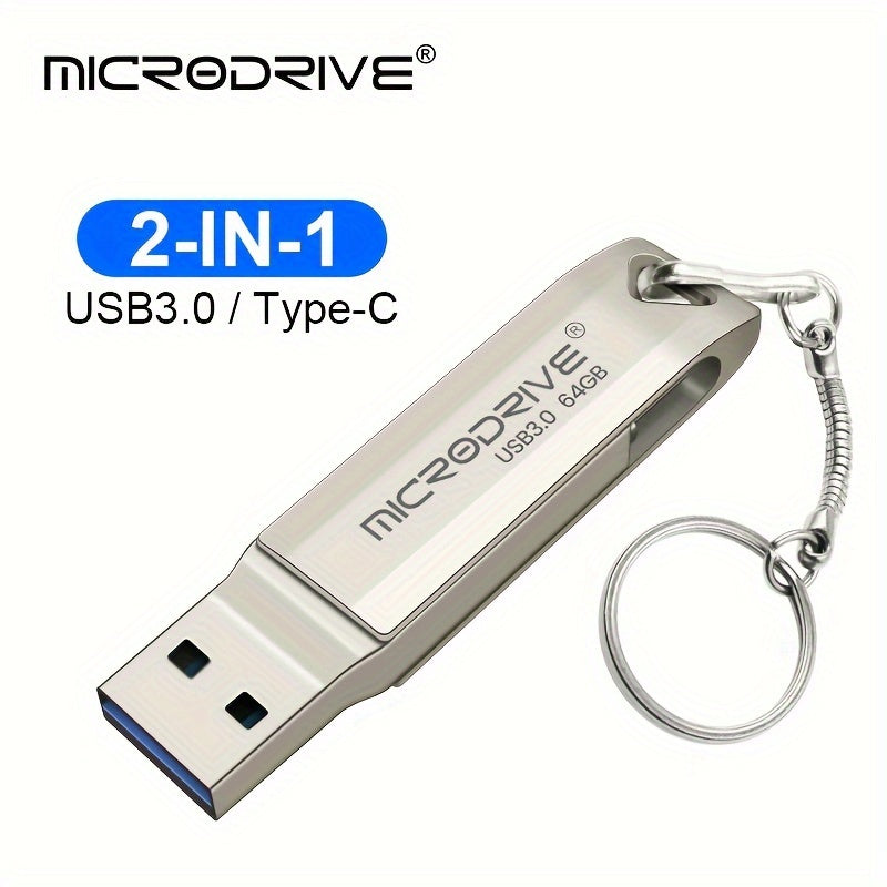 High Speed 2in1 OTG Type-C USB 3.0 Flash Drive 64GB 128GB Key Ring