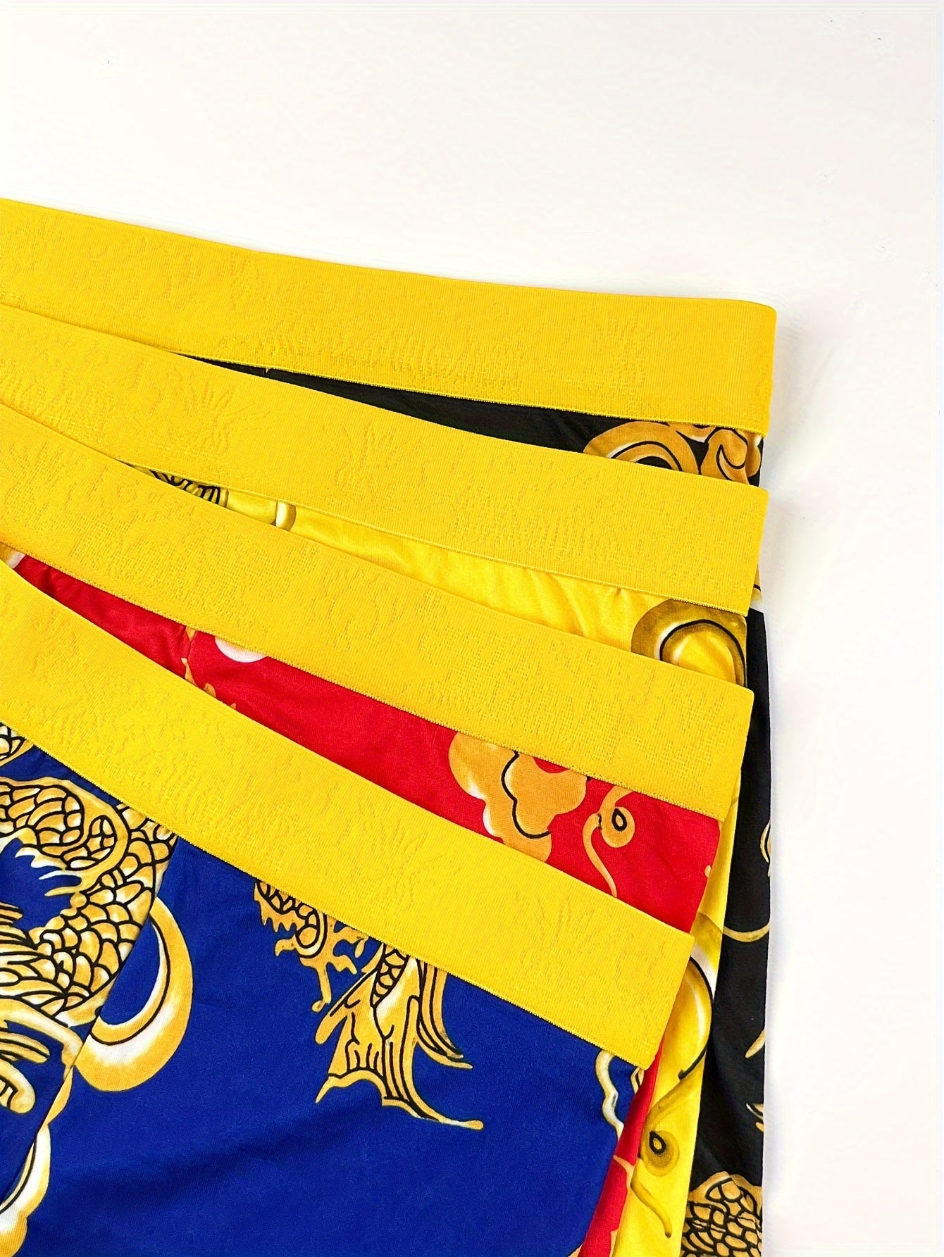 Men's Dragon Print Boxer Briefs 4-Pack Breathable Stretch Knit Fabric